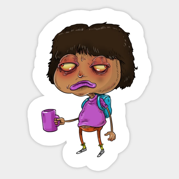 Dora before coffee Sticker by idrawcartoons